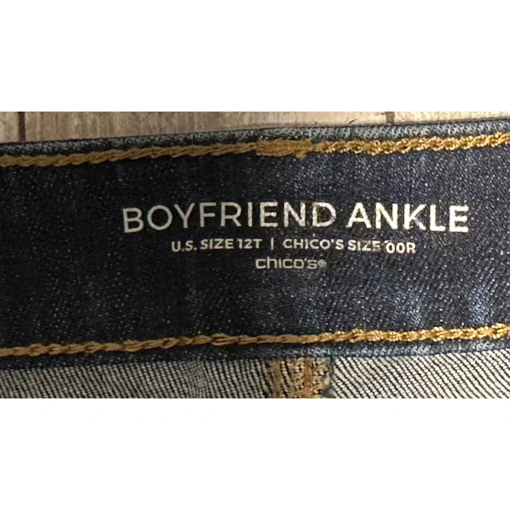 Chico's women's  Boyfriend Ankle Jeans‎ Dark Wash Denim Size 12 Tall sample